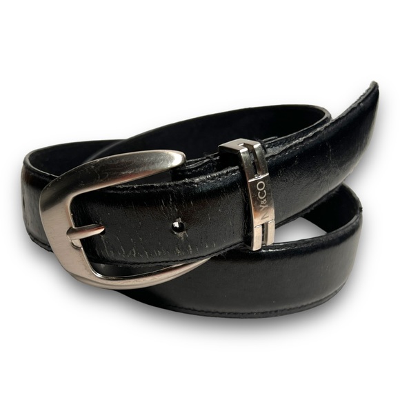 NEW YORK & CO BLACK FAUX LEATHER BELT 35x1.5” - Picture 3 of 4